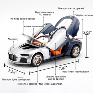 ماشین اسباب بازی فلزی بوگاتی نقره ای سقف آبی کاربنی 1:24 Diecast Bugatti Atlantic_اسباب بازی